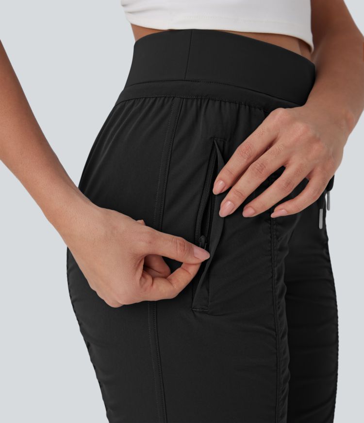Joggers de Voyage Fuselés à Taille Haute avec Poches Zippées sur le Côté et Cordon de Serrage