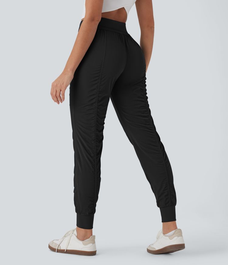 Joggers de Voyage Fuselés à Taille Haute avec Poches Zippées sur le Côté et Cordon de Serrage