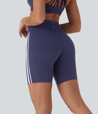 Crossover Mid Rise Color Block Stripe Yoga Bike Running Shorts 7''