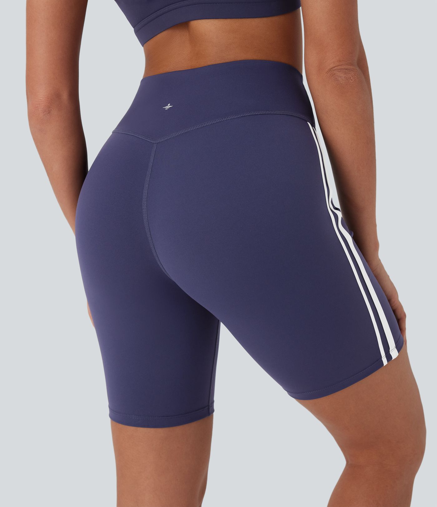 Crossover Mid Rise Color Block Stripe Yoga Bike Running Shorts 7''