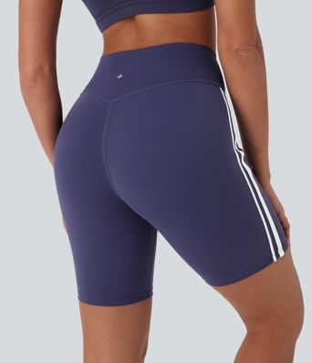 Crossover Mid Rise Color Block Stripe Yoga Bike Running Shorts 7''