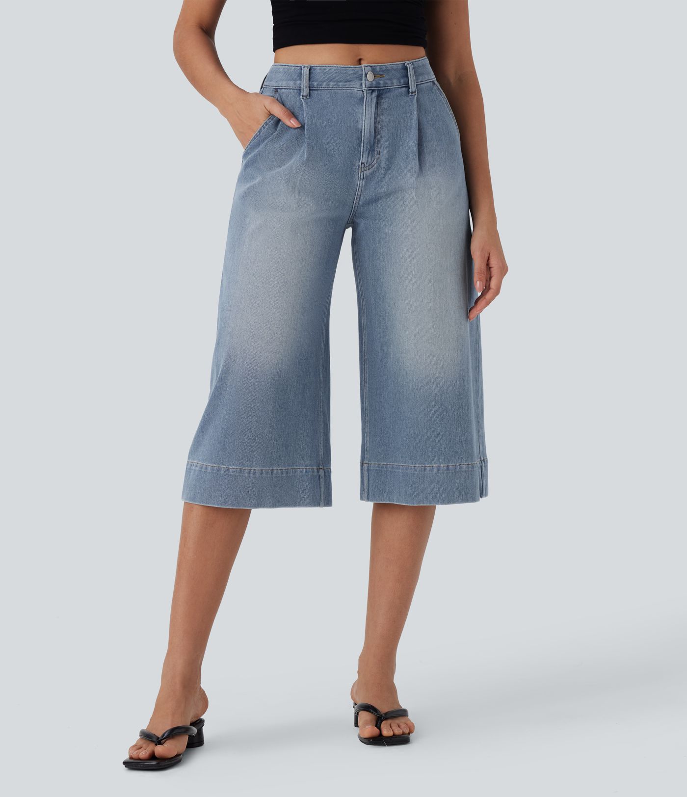 Jeans Halara Flex™ Wide Leg Elastic Waist Washed Style Mid Rise Pocket