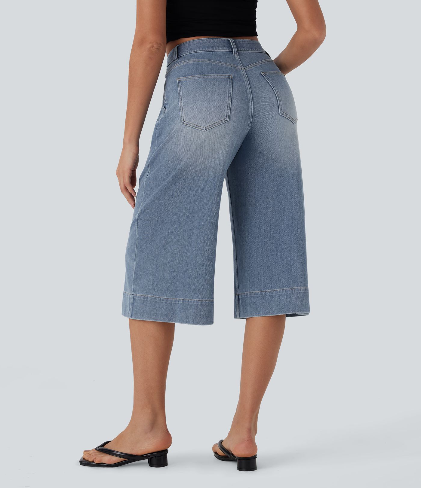 Jeans Halara Flex™ Wide Leg Elastic Waist Washed Style Mid Rise Pocket