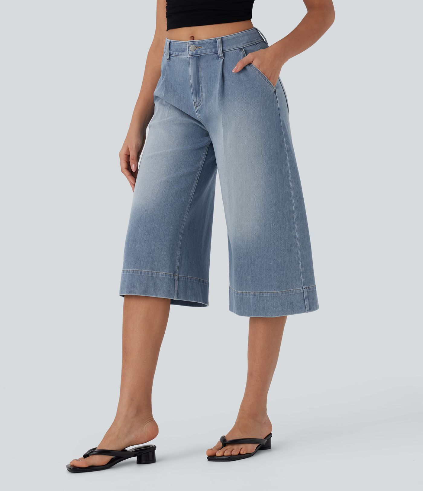 Jeans Halara Flex™ Wide Leg Elastic Waist Washed Style Mid Rise Pocket