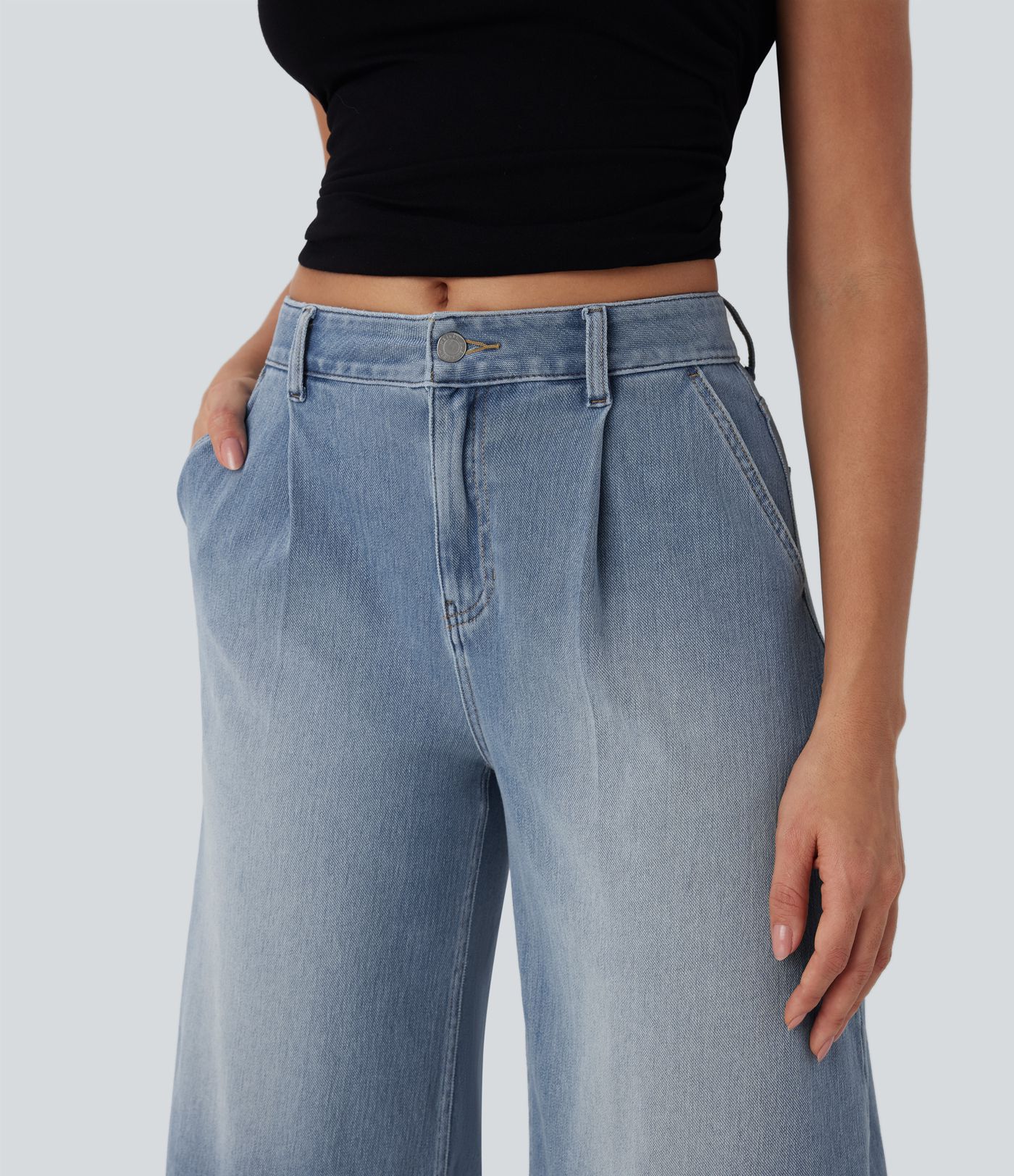 Jeans Halara Flex™ Wide Leg Elastic Waist Washed Style Mid Rise Pocket