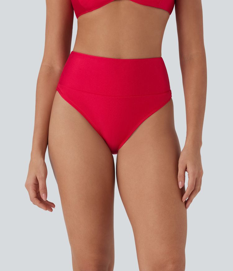High Waisted Tummy Control Sheen Bikini Bottom Swimsuit