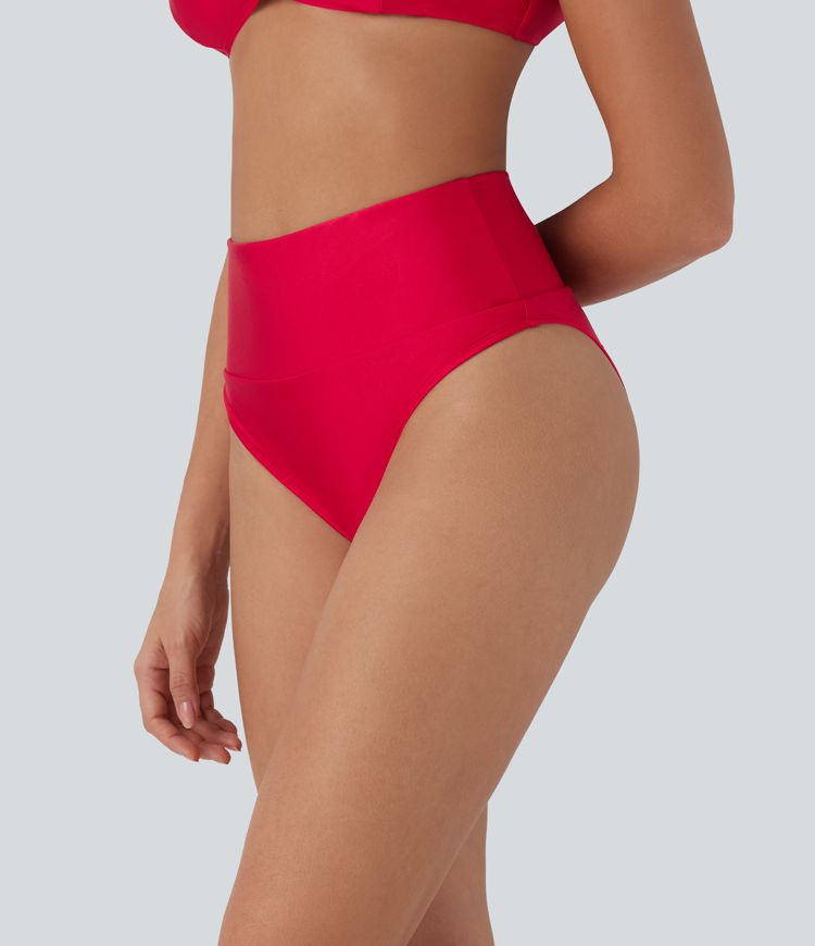 High Waisted Tummy Control Sheen Bikini Bottom Swimsuit