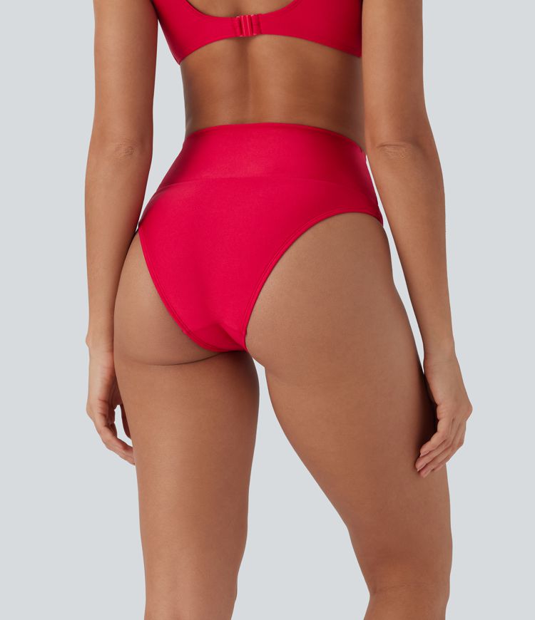 High Waisted Tummy Control Sheen Bikini Bottom Swimsuit