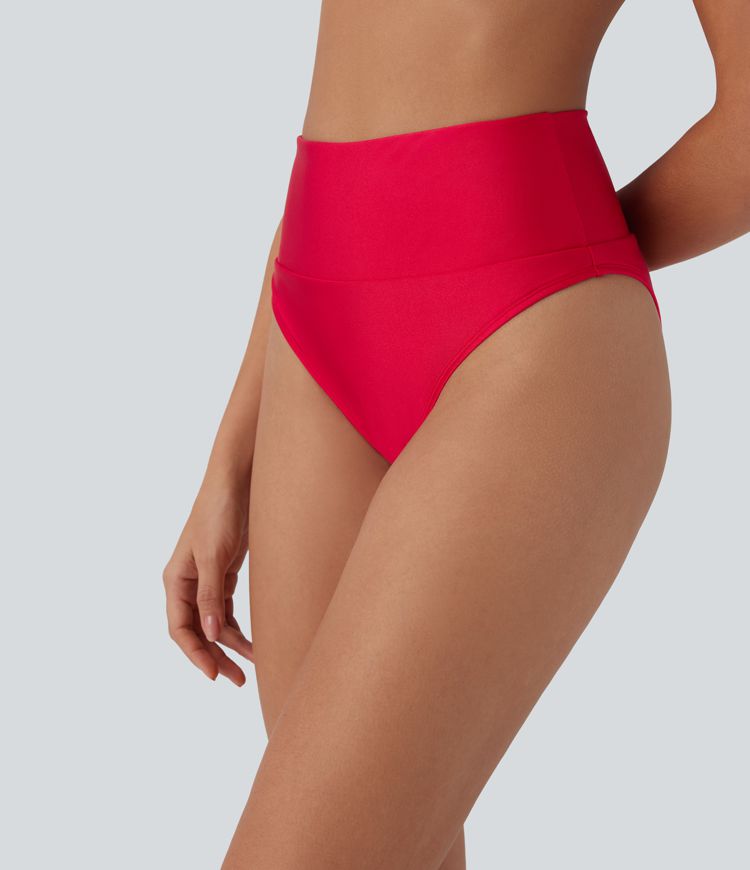 High Waisted Tummy Control Sheen Bikini Bottom Swimsuit