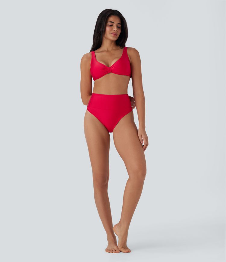 High Waisted Tummy Control Sheen Bikini Bottom Swimsuit