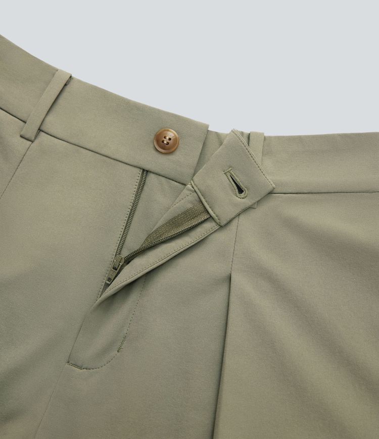 Mid Rise Wide Leg Work Pants with Pockets