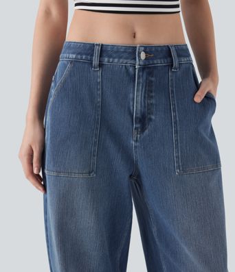 Halara Flex™ Low Rise Rolled Hem Washed Casual Baggy Jeans with Pockets