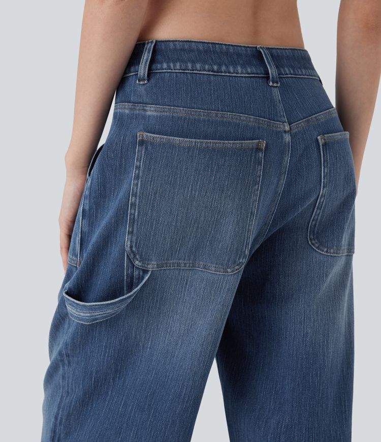 Halara Flex™ Low Rise Rolled Hem Washed Casual Baggy Jeans with Pockets