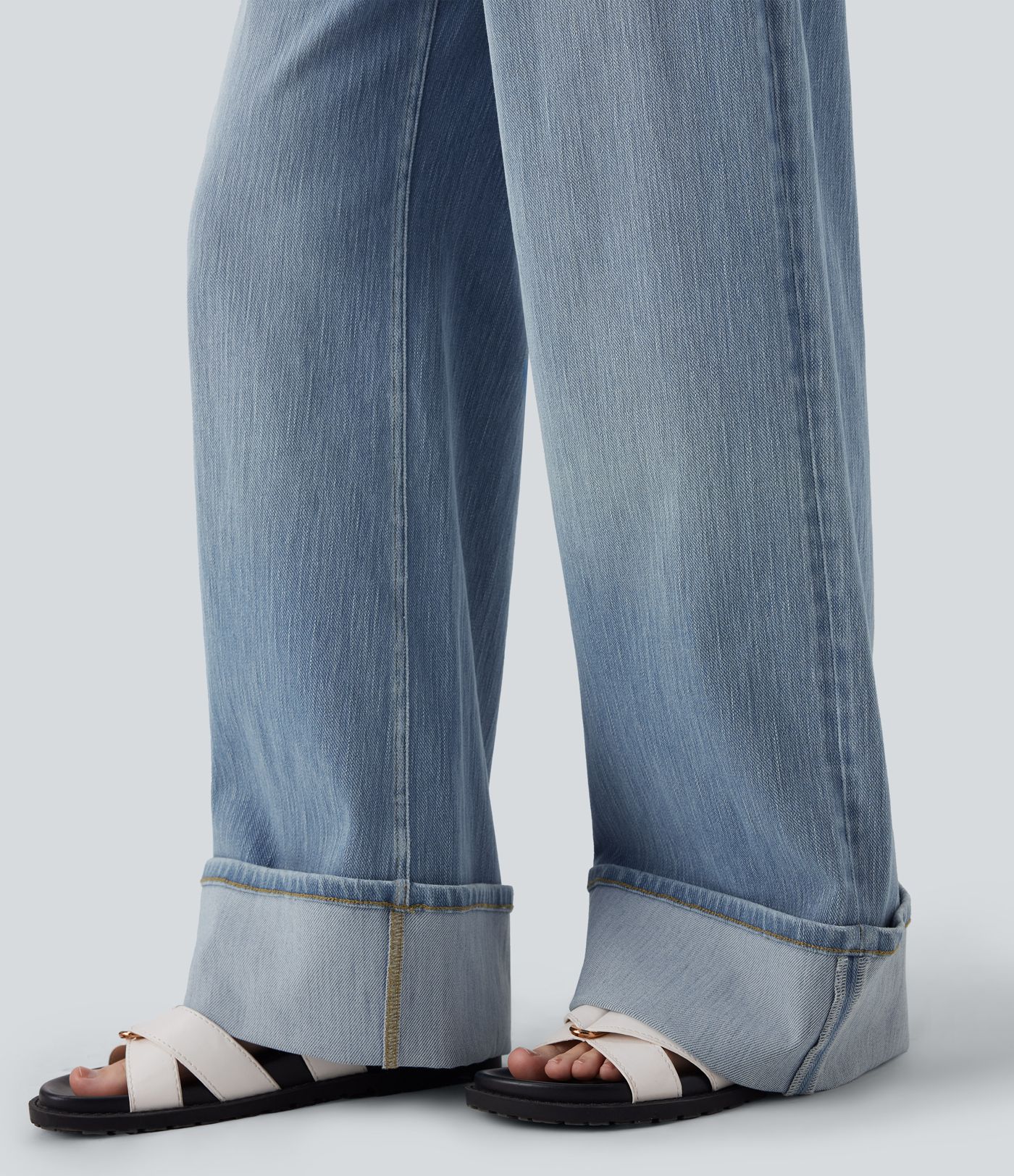 Halara Flex™ Low Rise Rolled Hem Washed Casual Baggy Jeans with Pockets