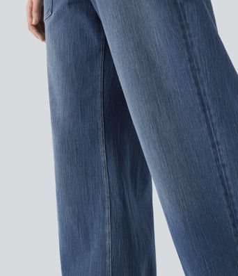 Halara Flex™ Low Rise Rolled Hem Washed Casual Baggy Jeans with Pockets