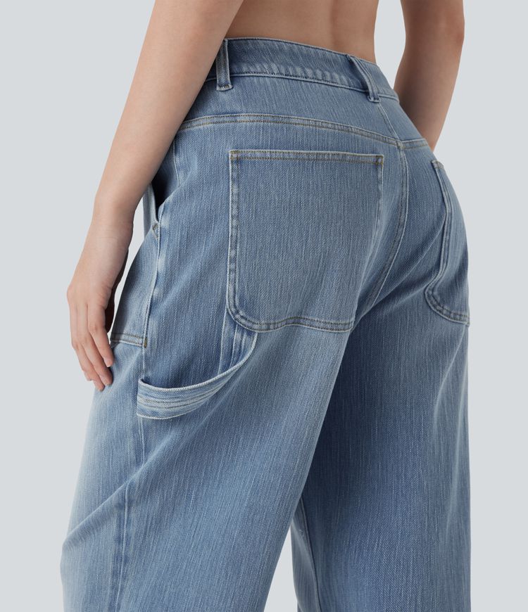 Halara Flex™ Low Rise Rolled Hem Washed Casual Baggy Jeans with Pockets