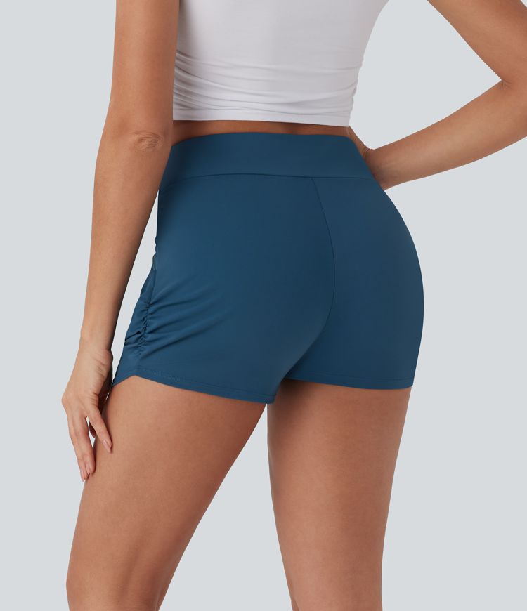 High Waisted Ruched Casual Shorts with Pockets