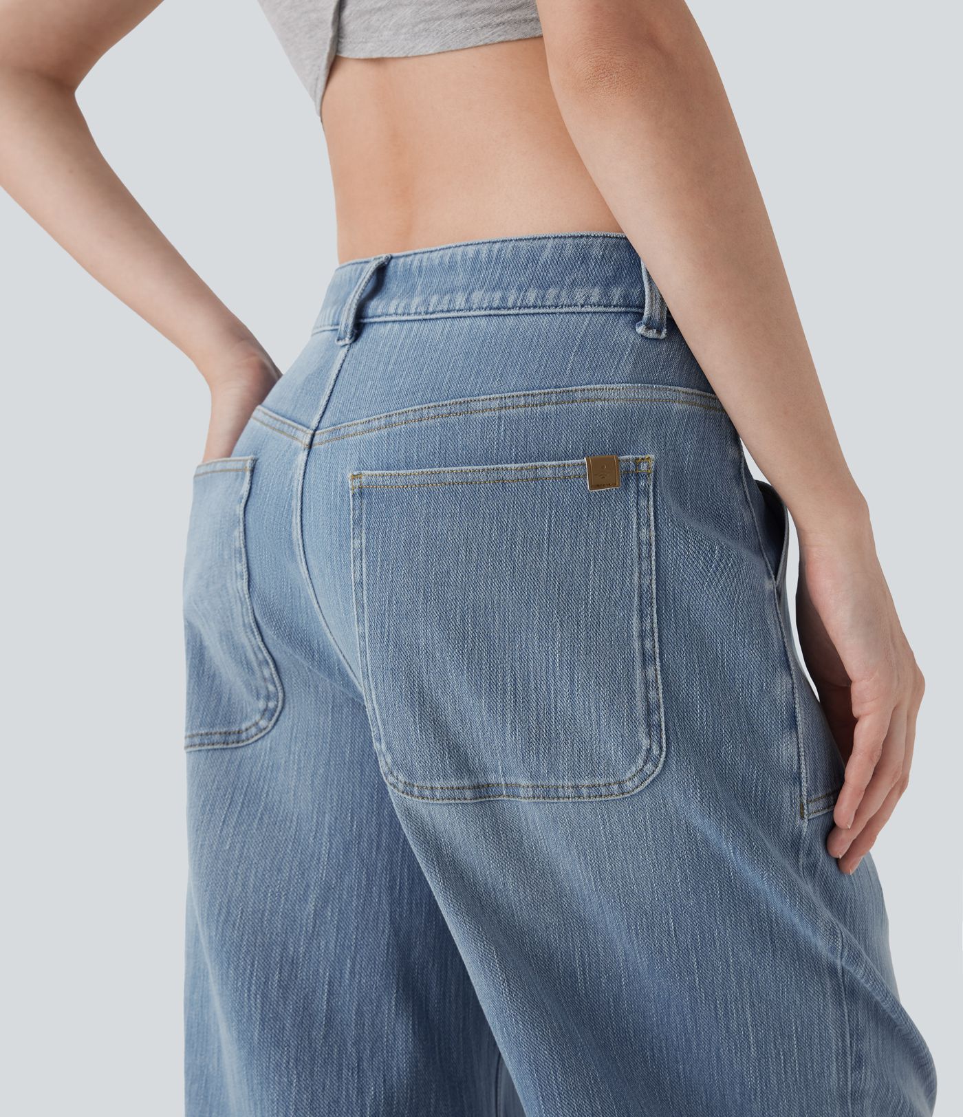 Halara Flex™ Low Rise Rolled Hem Washed Casual Baggy Jeans with Pockets