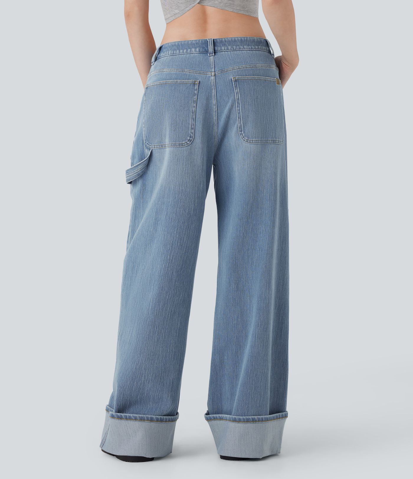 Halara Flex™ Low Rise Rolled Hem Washed Casual Baggy Jeans with Pockets