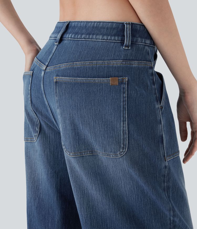 Halara Flex™ Low Rise Rolled Hem Washed Casual Baggy Jeans with Pockets