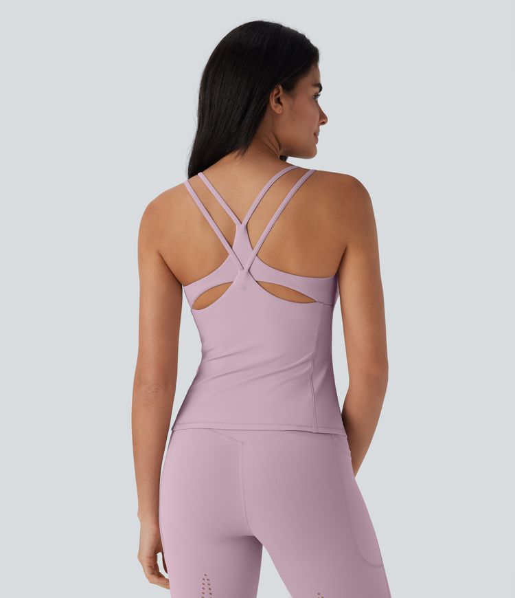 Dawn Pink Halara UltraSculpt™ Rückenfreies Yoga-Cami-Top mit geformten Cups und InstantCool - schnelltrocknend, UPF50+ / 1