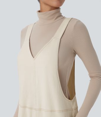 Halara Flex™ V Neck Pocket Washed Denim Casual Overalls