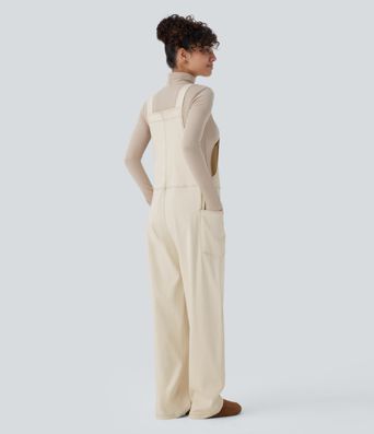 Halara Flex™ V Neck Pocket Washed Denim Casual Overalls