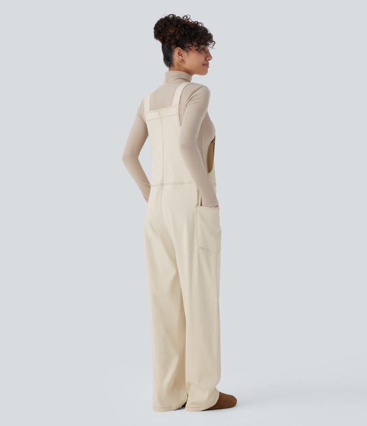 Halara Flex™ V Neck Pocket Washed Denim Casual Overalls