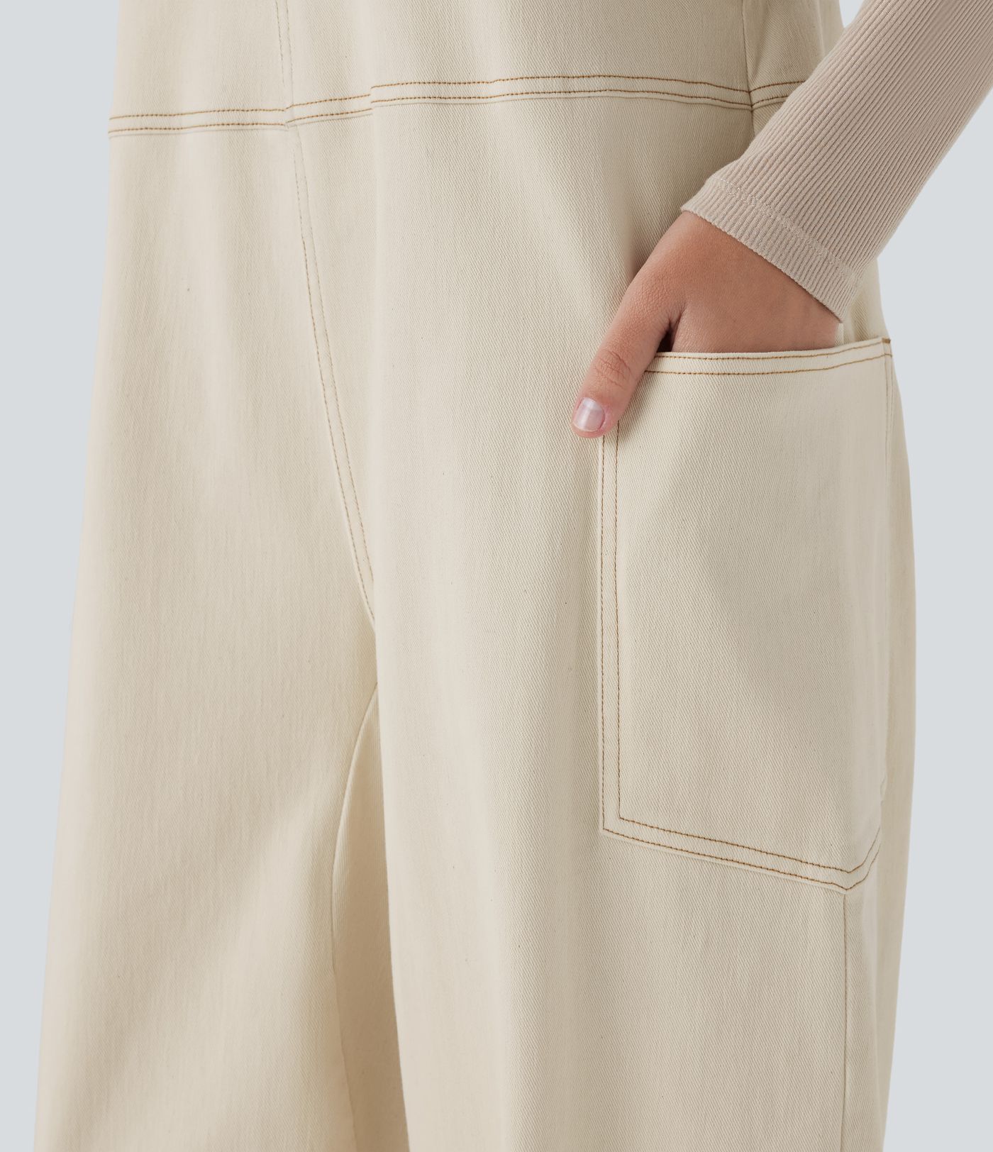 Halara Flex™ V Neck Pocket Washed Denim Casual Overalls