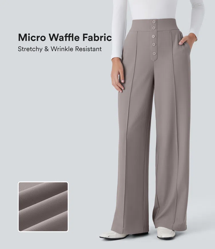 Halara Flex™ High Waisted Decorative Pocket Straight Leg Micro Waffle Work Pants