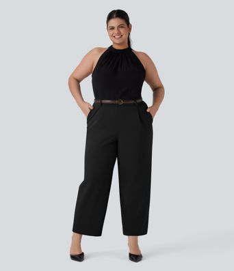 Halara Flex™ DayStretch High Waisted Ankle Length Tapered Work Plus Size Trousers with Pockets