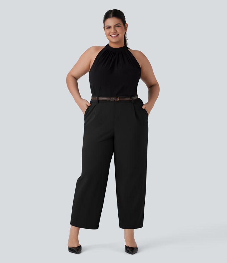 Halara Flex™ DayStretch High Waisted Ankle Length Tapered Work Plus Size Trousers with Pockets