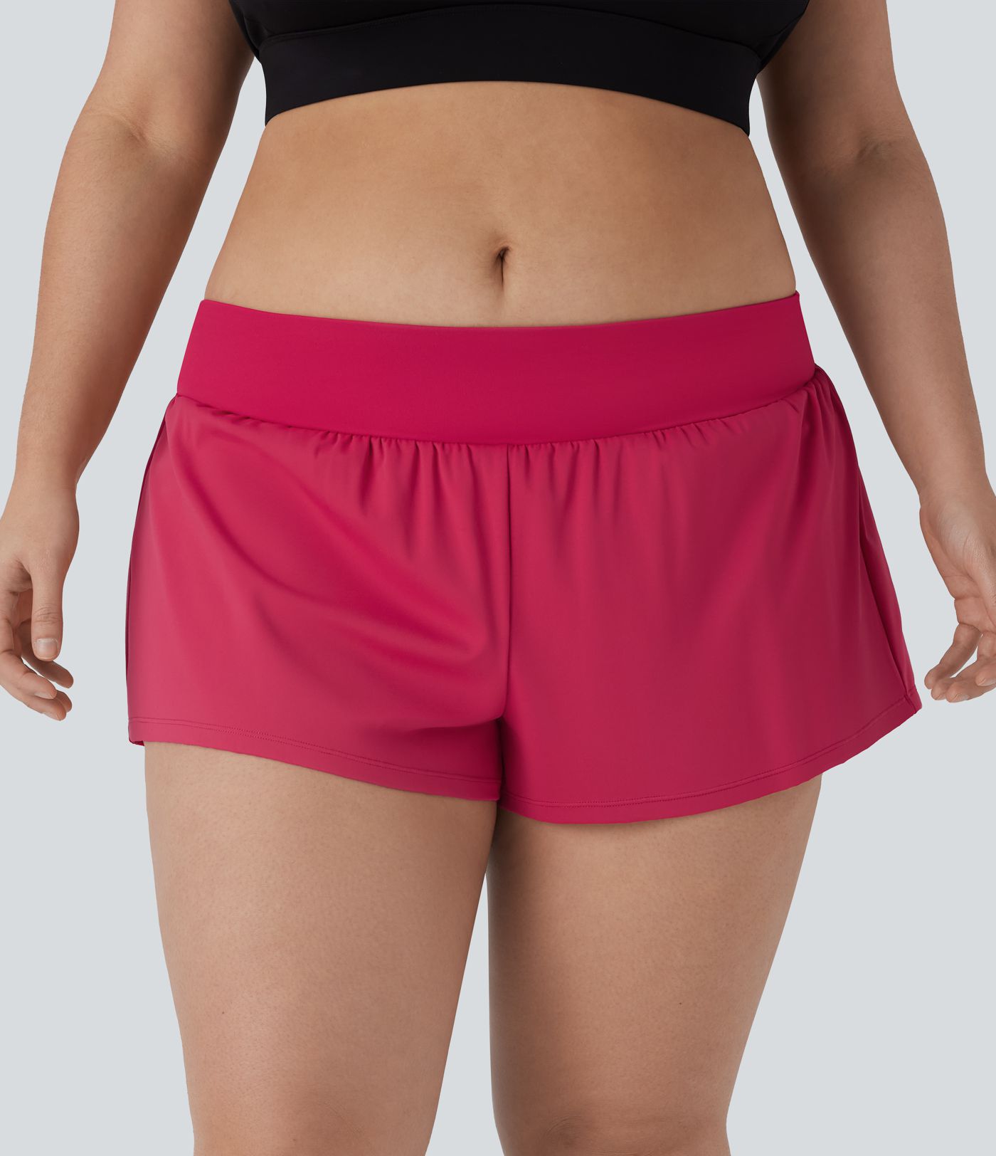 Plus Size SoftlyZero™ Airy Low Rise Inside Drawstring 2-in-1 Cool Touch Yoga Shorts with Pockets