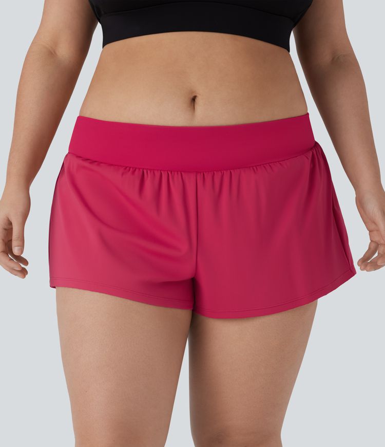 Plus Size SoftlyZero™ Airy Low Rise Inside Drawstring 2-in-1 Cool Touch Yoga Shorts with Pockets