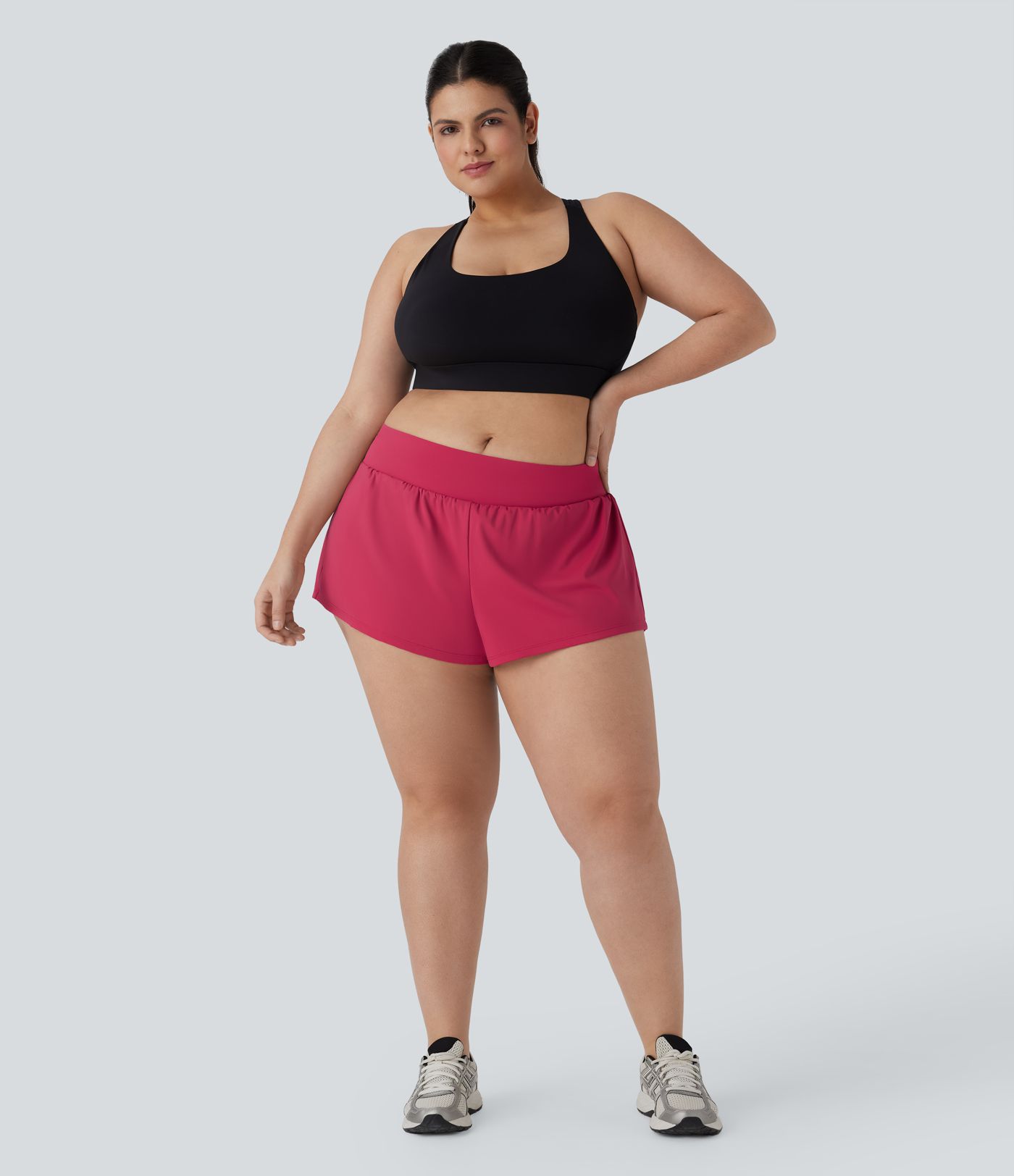 Plus Size SoftlyZero™ Airy Low Rise Inside Drawstring 2-in-1 Cool Touch Yoga Shorts with Pockets