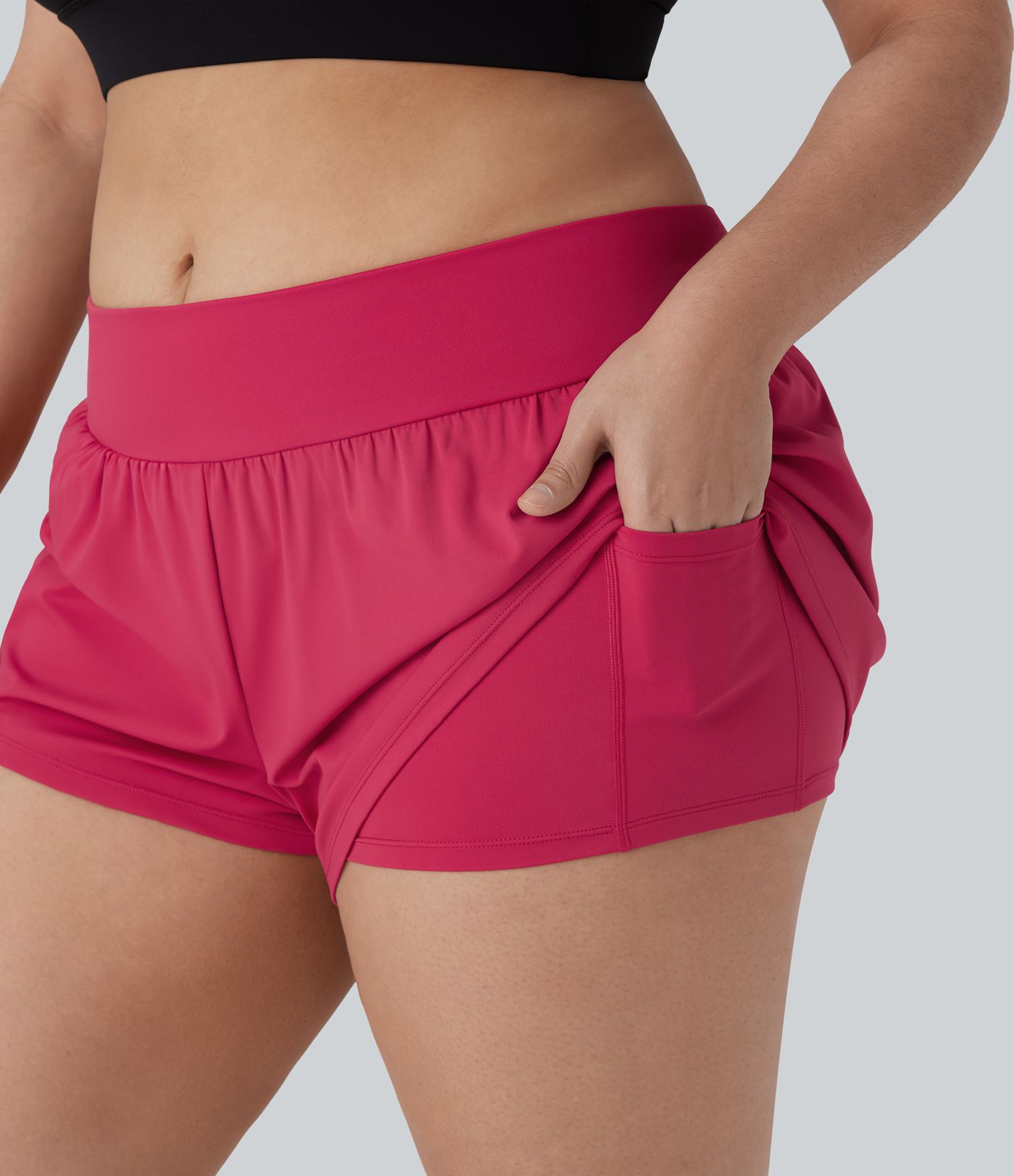 Plus Size SoftlyZero™ Airy Low Rise Inside Drawstring 2-in-1 Cool Touch Yoga Shorts with Pockets