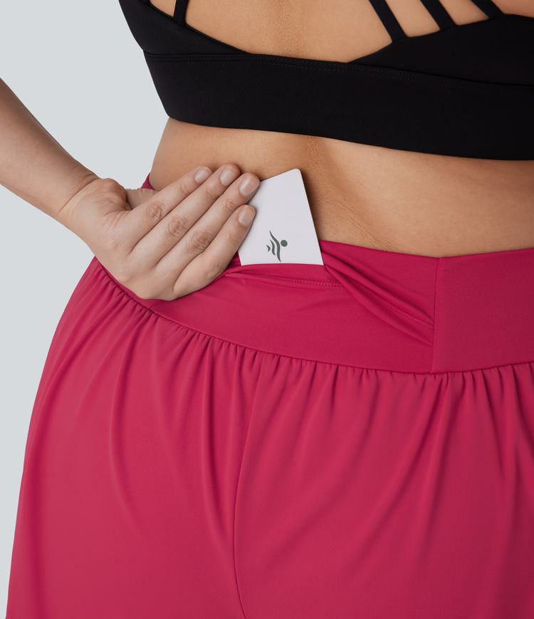 Plus Size SoftlyZero™ Airy Low Rise Inside Drawstring 2-in-1 Cool Touch Yoga Shorts with Pockets