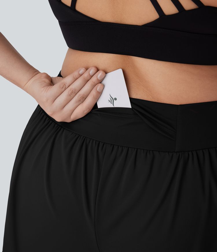 Shorts de yoga 2 en 1 Softlyzero™ Airy de tiro bajo con cordón interior con tacto fresco y bolsillos en talla grande