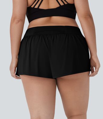 Shorts de yoga 2 en 1 Softlyzero™ Airy de tiro bajo con cordón interior con tacto fresco y bolsillos en talla grande