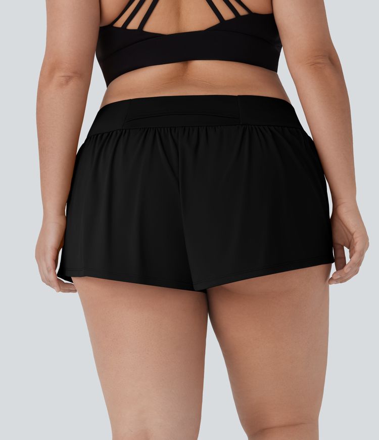 Plus Size SoftlyZero™ Airy Low Rise Inside Drawstring 2-in-1 Cool Touch Yoga Shorts with Pockets