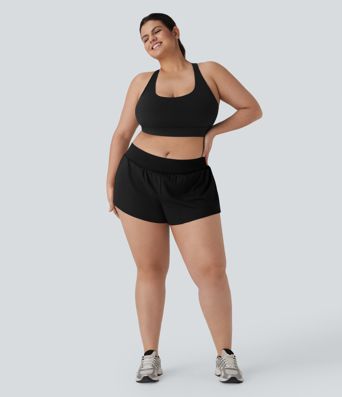 Shorts de yoga 2 en 1 Softlyzero™ Airy de tiro bajo con cordón interior con tacto fresco y bolsillos en talla grande