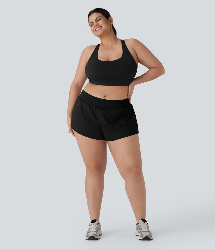 Shorts de yoga 2 en 1 Softlyzero™ Airy de tiro bajo con cordón interior con tacto fresco y bolsillos en talla grande