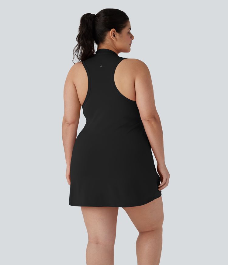 Half Zip Racerback 2-Piece Mini Tennis Active Plus Size Dress with Pocket