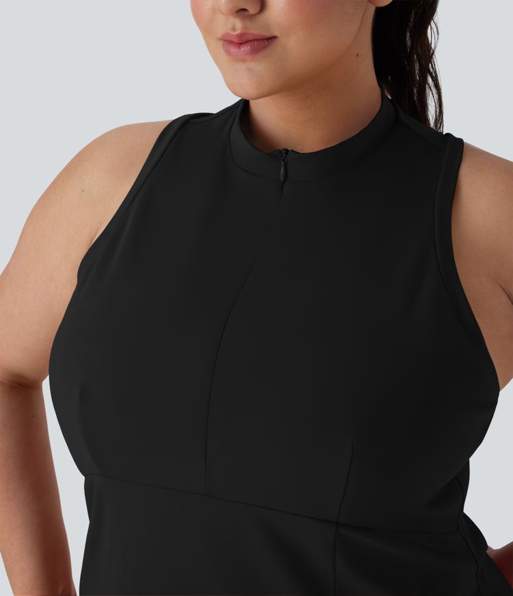 Half Zip Racerback 2-Piece Mini Tennis Active Plus Size Dress with Pocket