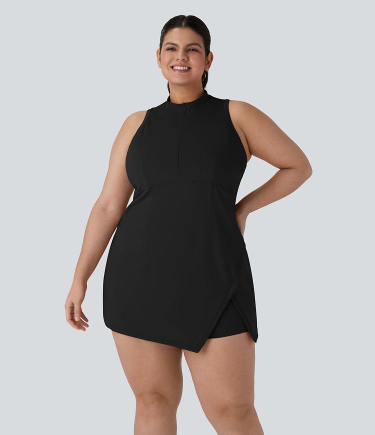 Half Zip Racerback 2-Piece Mini Tennis Active Plus Size Dress with Pocket