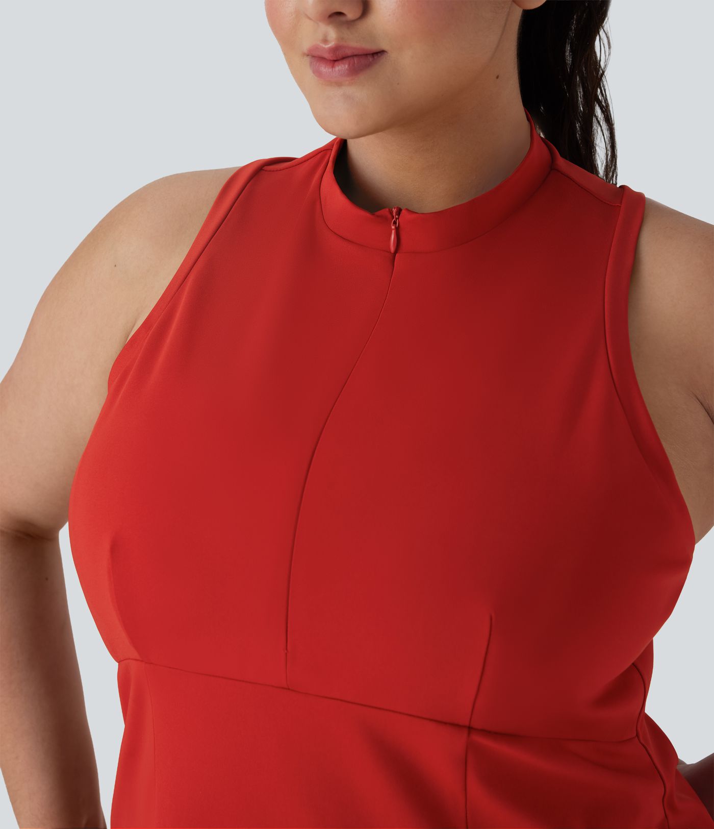 Zweiteiliges Mini-Tennis-Aktivkleid Plus-Size mit halbem Reißverschluss, Racerback und geteilter Seitentasche