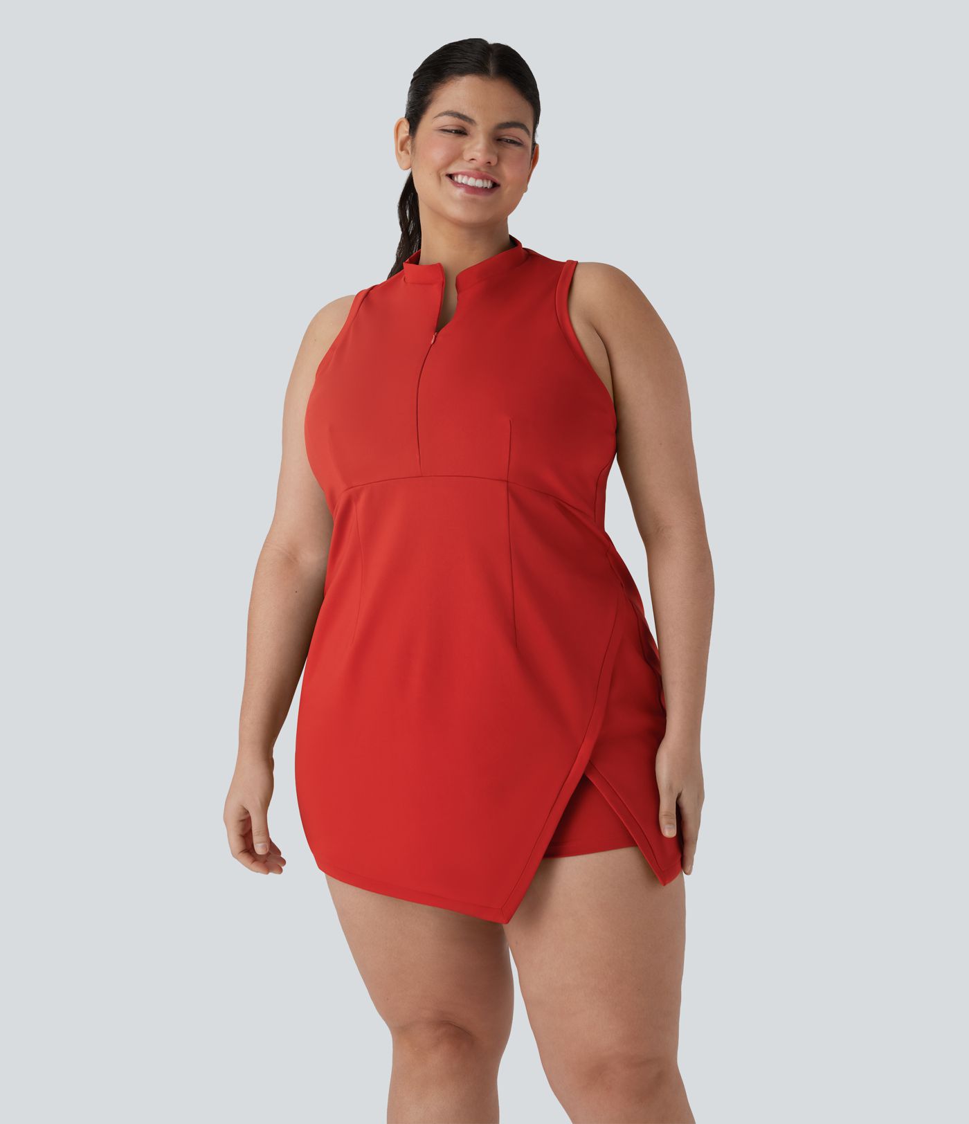 Zweiteiliges Mini-Tennis-Aktivkleid Plus-Size mit halbem Reißverschluss, Racerback und geteilter Seitentasche