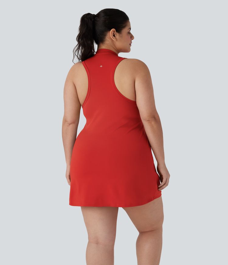 Robe de tennis active 2 pièces mini dos nageur fendue demi-zip grande taille avec poche latérale