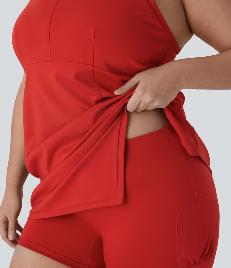 Robe de tennis active 2 pièces mini dos nageur fendue demi-zip grande taille avec poche latérale