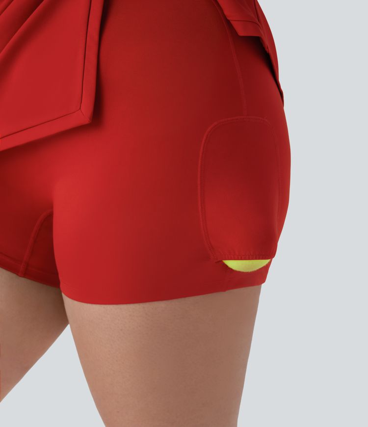 Robe de tennis active 2 pièces mini dos nageur fendue demi-zip grande taille avec poche latérale